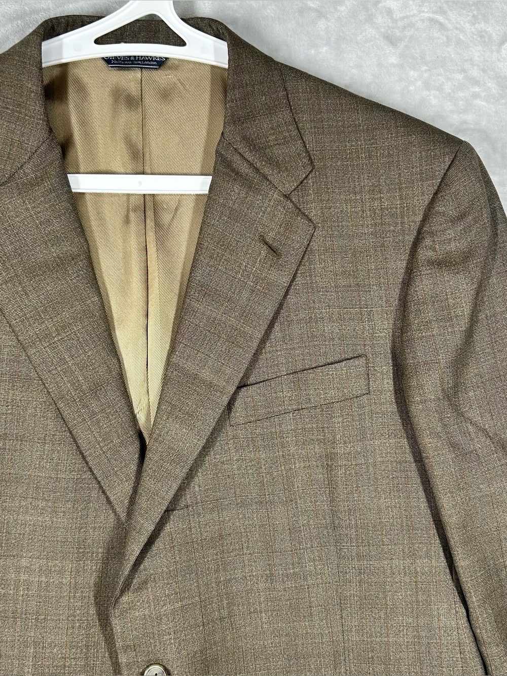 FLAW Gieves & Hawkes 44R Wool Sport Coat Blazer Brown Windowpane 2 Button